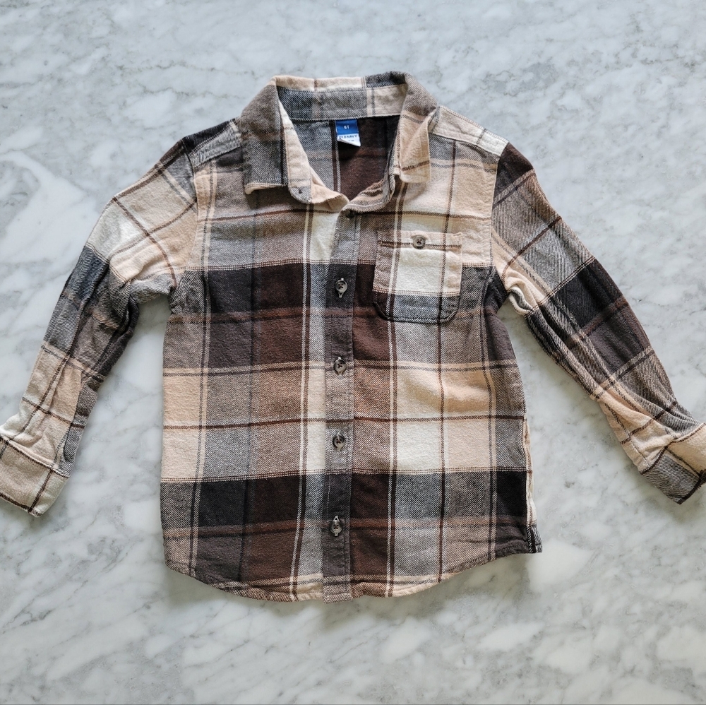 Old Navy Kids Plaid Shirt - Brown and Cream